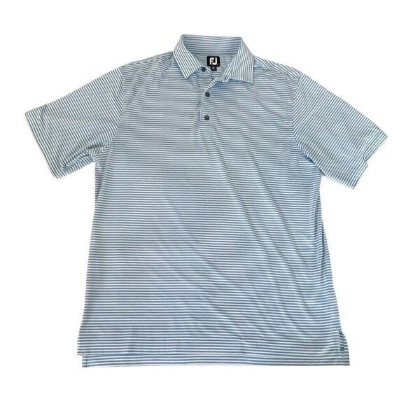 Footjoy Men's Sz L Blue White Striped Short Sleeve Golf Athletic Polo Shirt - Picture 8 of 8